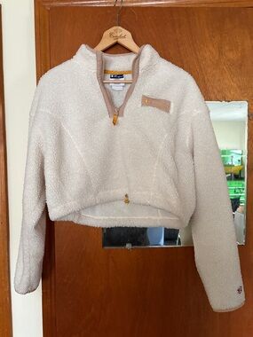 Champion Cream Sherpa Half-Zip Cropped Jacket with Tan Trim